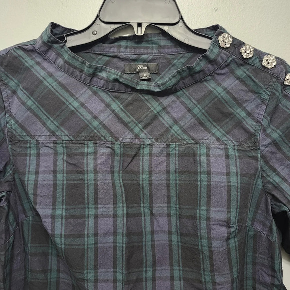 J.crew women's blouse top size 2 plaid black and green - Picture 2 of 6